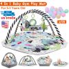 4 In 1 Baby Gym Play Mat Ball Pit Baby Lounger Safety Fence Tummy Time Mat Baby Activity Center with Pillow 18 Balls 9 Toys for 0-3 Years Old