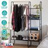 Metal Garment Hanging Rack Shoe Clothing Organizer Shelves Freestanding Clothing Hanging Rail Clothes Wardrobe Shoe Display Organizer with 1 Hanging R