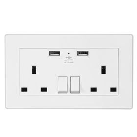 UK Wall Outlet Dual Wall Plug Socket Duplex 2.1A USB Wall Charger with Plug Switch Light Indicator