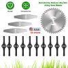 14Pcs Grass Trimmer Blades Accessories Weed Cutter Attachments 10Pcs 5.35In Plastic Blades 3Pcs 6In Stainless Steel Blades 1Pc 4In/6In Alloy Saw Blade