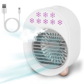 4 In 1 Portable Mini Desktop Air Conditioner Fan Water Mist Cooling Fan USB Rechargeable Humidifier Fan Evaporative Air Cooler 3 Wind Modes Colorful L