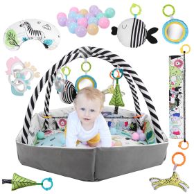 4 In 1 Baby Gym Play Mat Ball Pit Baby Lounger Safety Fence Tummy Time Mat Baby Activity Center with Pillow 18 Balls 9 Toys for 0-3 Years Old