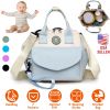 Baby Nappy Diaper Bag with 6 Pockets Burp Cloth Adjustable Shoulder Strap Detachable Small Bag Multifunctional Diaper Changing Bag with 2 Insulated Po
