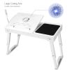 Foldable Laptop Table Bed Notebook Desk w/Cooling Fan Mouse Board LED light 4 x USB Ports Breakfast Snacking Tray with Storage Groove For Home Office