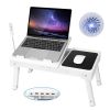 Foldable Laptop Table Bed Notebook Desk w/Cooling Fan Mouse Board LED light 4 x USB Ports Breakfast Snacking Tray with Storage Groove For Home Office