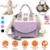 Baby Nappy Diaper Bag with 6 Pockets Burp Cloth Adjustable Shoulder Strap Detachable Small Bag Multifunctional Diaper Changing Bag with 2 Insulated Po