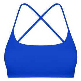 Women Cross Back Sport Bras Padded Strappy Crop Open Back Low Impact Bras Sexy Fitness Tank Tops with Removable Pads Thin Straps for Gym Yoga Workout (Option: Blue_S_4931)