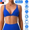Women Deep V-Neck Sports Bras U-Shaped Back Sport Bras Padded Strappy Crop Open Back Low Impact Bras Sexy Fitness Tank Tops with Removable Pads for Gy