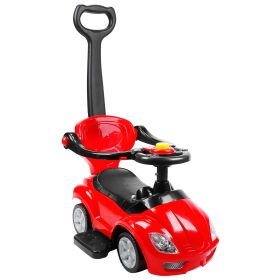 Ride on Push Car 4-Wheel Children Sliding Push Car W/ Colorful Flashing Light Music Handrail Guardrail Push Rod (Option: Red)