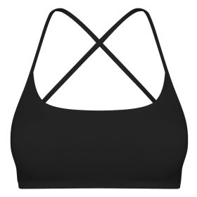Women Cross Back Sport Bras Padded Strappy Crop Open Back Low Impact Bras Sexy Fitness Tank Tops with Removable Pads Thin Straps for Gym Yoga Workout (Option: Black_L_4931)