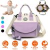 Baby Nappy Diaper Bag with 6 Pockets Burp Cloth Adjustable Shoulder Strap Detachable Small Bag Multifunctional Diaper Changing Bag with 2 Insulated Po