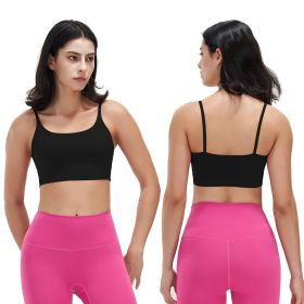 Women Strap Sport Bras Padded Strappy Crop Square Neck Low Impact Bras Sexy Fitness Tank Tops with Removable Pads Flat Straps for Gym Yoga Workout Run (Option: Black_S_4930)