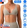 Women Deep V-Neck Sports Bras U-Shaped Back Sport Bras Padded Strappy Crop Open Back Low Impact Bras Sexy Fitness Tank Tops with Removable Pads for Gy