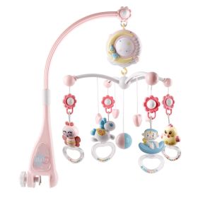 Baby Musical Crib Bed Bell Rotating Mobile Star Projection Nursery Light Baby Rattle Toy w/ Music Box Remote Control (Option: Pink)