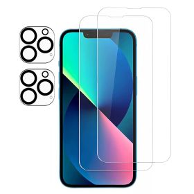 2Pcs HD Clear Screen Protectors 2Pcs Camera Len Protectors Tempered Glass Film Full Coverage Screen Protector Set Fit for IOS Phone 14/14Plus/14Pro/14 (Option: 14Plus_2Pc3916)