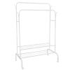 Garment Hanging Rack Clothing Hanging Rail Pillow Shoe Display Organizer Clothes Organizer Stand with 2 Rails 2 Shelves 4 Rolling Wheels 4 Hooks