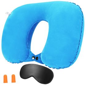 Travel Pillow Inflatable U Shape Neck Pillow Neck Support Head Rest Office Nap Car Airplane Cushion (Option: SBlue)