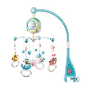 Baby Musical Crib Bed Bell Rotating Mobile Star Projection Nursery Light Baby Rattle Toy w/ Music Box Remote Control (Option: Blue)