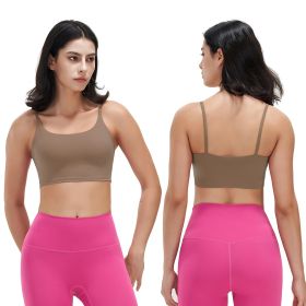 Women Strap Sport Bras Padded Strappy Crop Square Neck Low Impact Bras Sexy Fitness Tank Tops with Removable Pads Flat Straps for Gym Yoga Workout Run (Option: Brown_M_4930)