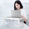 Foldable Laptop Table Bed Notebook Desk w/Cooling Fan Mouse Board LED light 4 x USB Ports Breakfast Snacking Tray with Storage Groove For Home Office