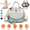 Baby Nappy Diaper Bag with 6 Pockets Burp Cloth Adjustable Shoulder Strap Detachable Small Bag Multifunctional Diaper Changing Bag with 2 Insulated Po