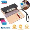 Women Wristlet Wallet PU Leather Lady Purse Credit Card Holder 4 Card Slots 3 Money Pouches 1 Coin Pocket