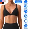 Women Deep V-Neck Sports Bras U-Shaped Back Sport Bras Padded Strappy Crop Open Back Low Impact Bras Sexy Fitness Tank Tops with Removable Pads for Gy