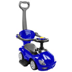 Ride on Push Car 4-Wheel Children Sliding Push Car W/ Colorful Flashing Light Music Handrail Guardrail Push Rod (Option: Blue)