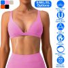 Women Deep V-Neck Sports Bras U-Shaped Back Sport Bras Padded Strappy Crop Open Back Low Impact Bras Sexy Fitness Tank Tops with Removable Pads for Gy