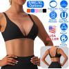 Women Deep V-Neck Sports Bras U-Shaped Back Sport Bras Padded Strappy Crop Open Back Low Impact Bras Sexy Fitness Tank Tops with Removable Pads for Gy