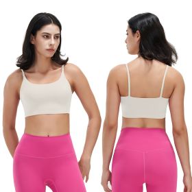 Women Strap Sport Bras Padded Strappy Crop Square Neck Low Impact Bras Sexy Fitness Tank Tops with Removable Pads Flat Straps for Gym Yoga Workout Run (Option: Ivory_L)