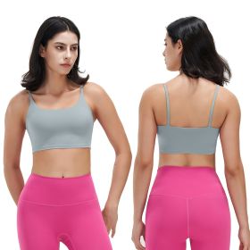 Women Strap Sport Bras Padded Strappy Crop Square Neck Low Impact Bras Sexy Fitness Tank Tops with Removable Pads Flat Straps for Gym Yoga Workout Run (Option: Grey_S)